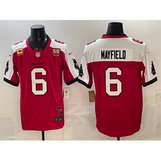 Men's Tampa Bay Buccaneers #6 Baker Mayfield Red Alternate F.U.S.E. 50th Season 4-Star C Vapor Limited Football Stitched Jersey - Ujersey