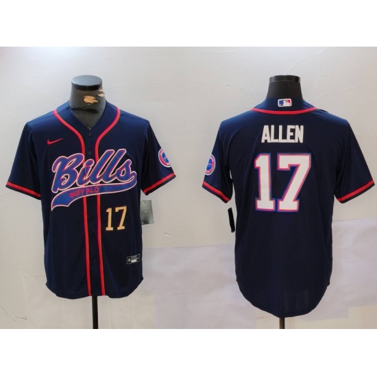 Men's Buffalo Bills #17 Josh Allen Navy Team Cool Base Stitched Baseball Jerseys - Ujersey