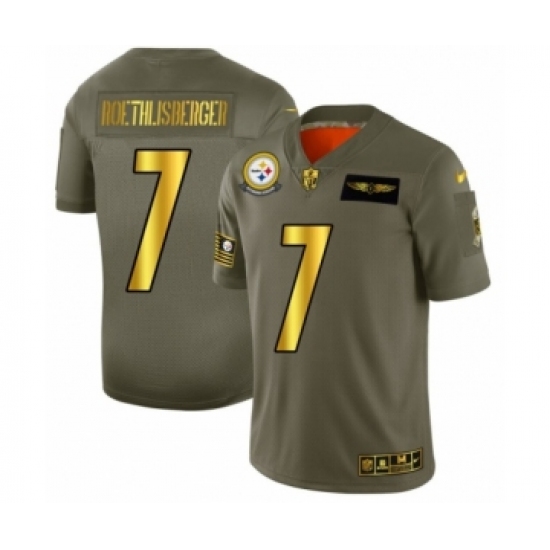 Men's Pittsburgh Steelers #7 Ben Roethlisberger Limited Olive Gold 2019 Salute to Service Football Jersey - Ujersey