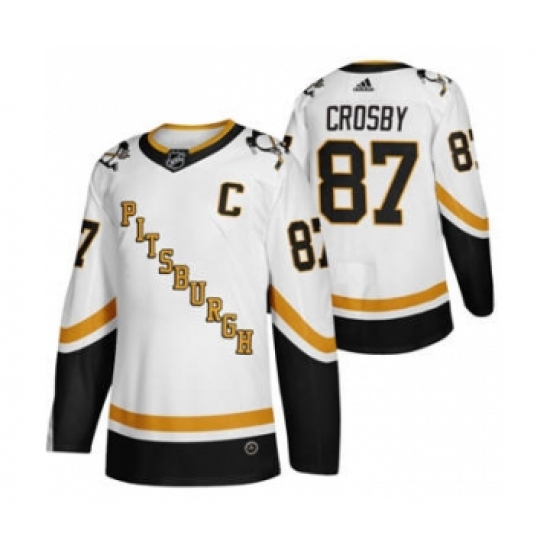 Men's Pittsburgh Penguins #87 Sidney Crosby White 2020-21 Reverse Retro Alternate Hockey Jersey - Ujersey