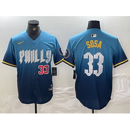 Men's Philadelphia Phillies #33 Edmundo Sosa Blue 2024 City Connect Limited Stitched Jerseys - Ujersey
