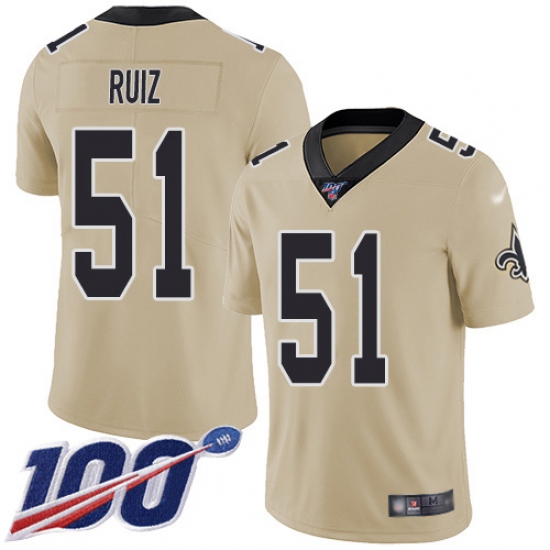 Youth New Orleans Saints #51 Cesar Ruiz Gold Stitched NFL Limited Inverted Legend 100th Season Jersey - Ujersey
