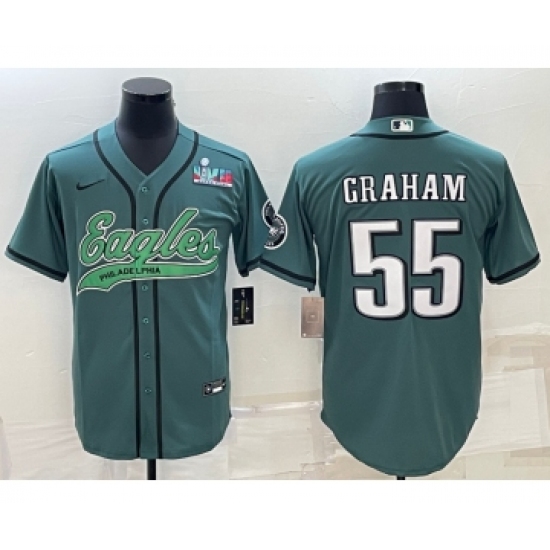 Men's Philadelphia Eagles #55 Brandon Graham Green With Super Bowl LVII Cool Base Stitched Baseball Jersey - Ujersey