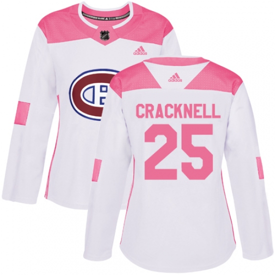 Women's Adidas Montreal Canadiens #25 Adam Cracknell Authentic White Pink Fashion NHL Jersey - Ujersey