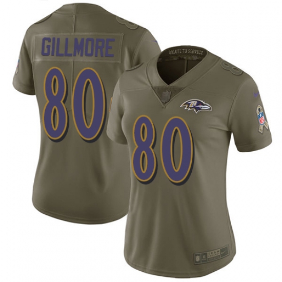 Women's Nike Baltimore Ravens #80 Crockett Gillmore Limited Olive 2017 Salute to Service NFL Jersey - Ujersey