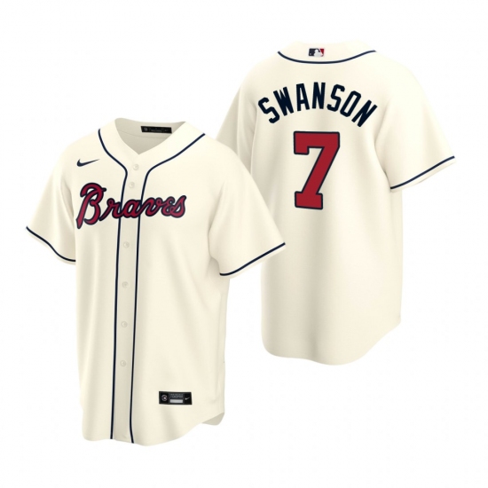 Men's Nike Atlanta Braves #7 Dansby Swanson Cream Alternate Stitched Baseball Jersey - Ujersey