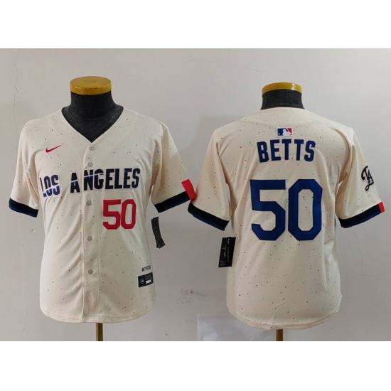 Youth Los Angeles Dodgers #50 Mookie Betts Number Cream 2024 City Connect Limited Stitched Jersey - Ujersey