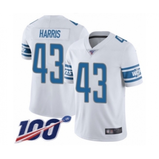 Men's Detroit Lions #43 Will Harris White Vapor Untouchable Limited Player 100th Season Football Jersey - Ujersey