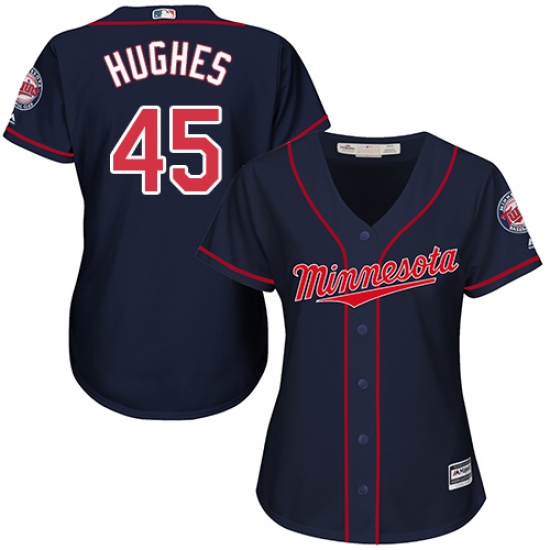 Women's Majestic Minnesota Twins #45 Phil Hughes Authentic Navy Blue Alternate Road Cool Base MLB Jersey - Ujersey