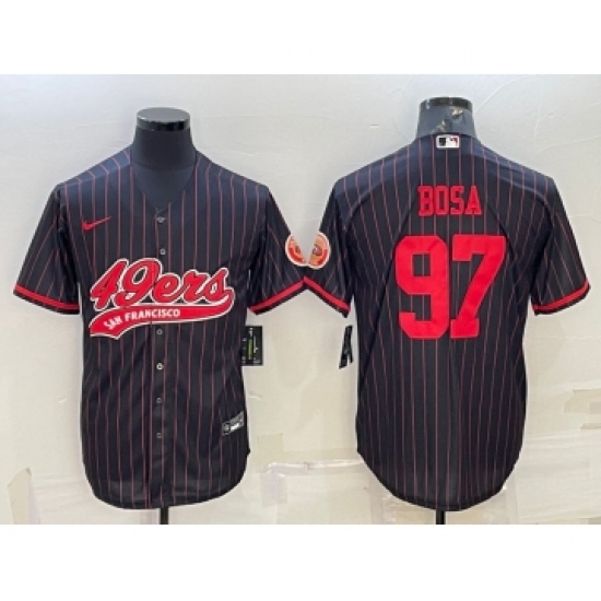 Men's San Francisco 49ers #97 Nick Bosa Black With Patch Cool Base Stitched Baseball Jersey - Ujersey