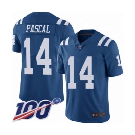Men's Indianapolis Colts #14 Zach Pascal Limited Royal Blue Rush Vapor Untouchable 100th Season Football Jersey - Ujersey