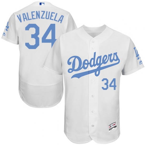 Men's Majestic Los Angeles Dodgers #34 Fernando Valenzuela Authentic White 2016 Father's Day Fashion Flex Base MLB Jersey - Ujersey