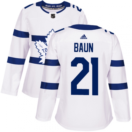 Women's Adidas Toronto Maple Leafs #21 Bobby Baun Authentic White 2018 Stadium Series NHL Jersey - Ujersey