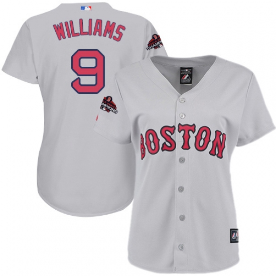 Women's Majestic Boston Red Sox #9 Ted Williams Authentic Grey Road 2018 World Series Champions MLB Jersey - Ujersey