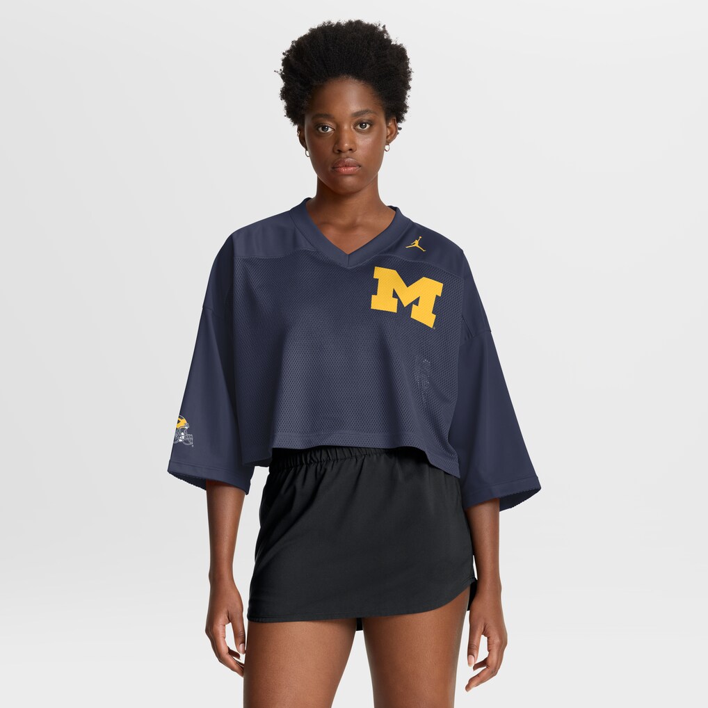 Women's Jordan Brand Navy Michigan Wolverines Cropped Mesh Dri-FIT Fashion Jersey - ujerseystore