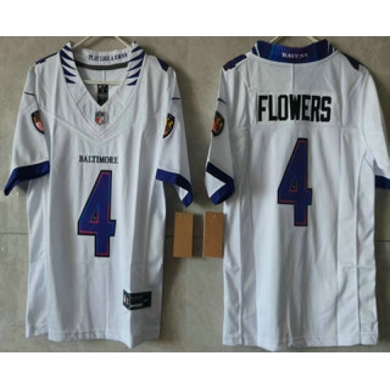 Women's Baltimore Ravens #4 Zay Flowers Limited White Vapor FUSE Jersey - Ujersey