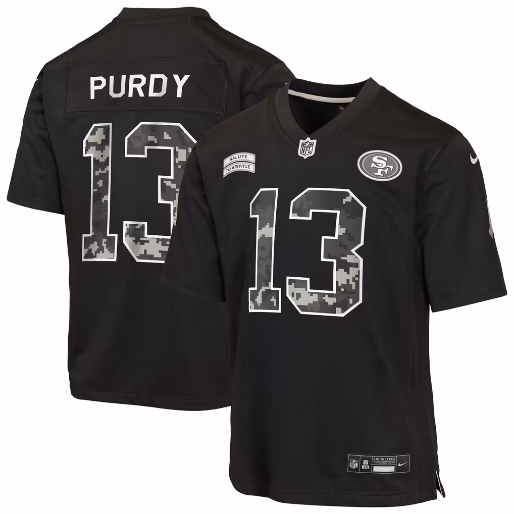 Youth San Francisco 49ers Brock Purdy Nike Black 2026 Salute to Service Game Jersey - U-jersey