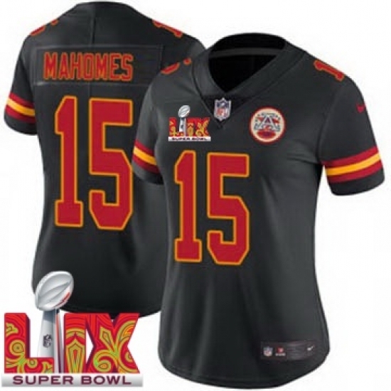 Women Kansas City Chiefs Patrick Mahomes #15 Black 2024 2025 Super Bowl LIX F U S E Stitched Jersey - Ujersey