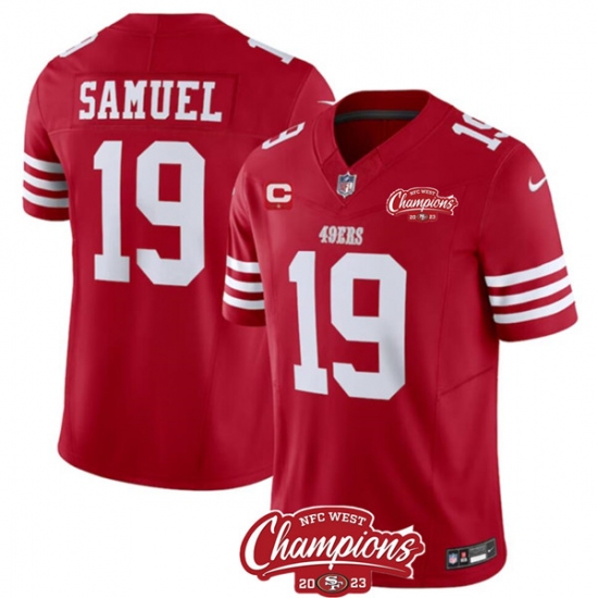 Men's San Francisco 49ers #19 Deebo Samuel Red 2023 F.U.S.E. With 1-star C And NFC West Champions Football Stitched Jersey - Ujersey
