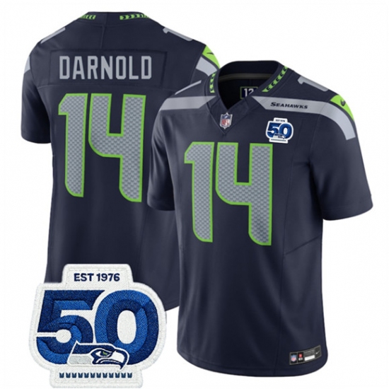 Men's Seattle Seahawks #14 Sam Darnold Navy 2025 F.U.S.E. 50th Anniversary Vapor Limited Football Stitched Jersey - Ujersey