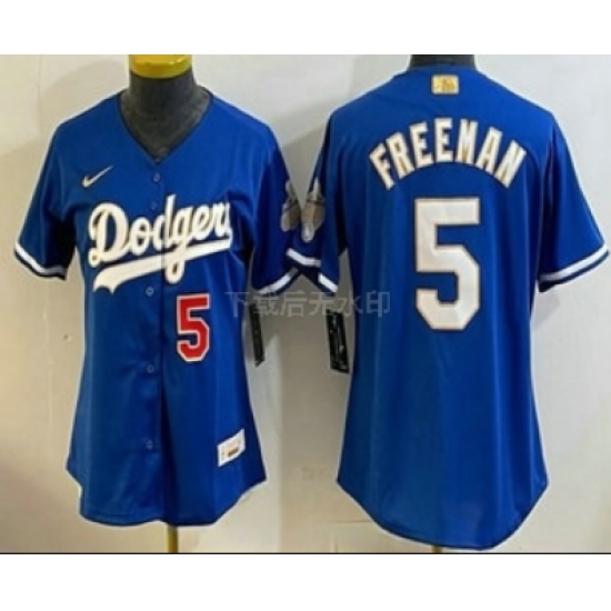 Women's Los Angeles Dodgers #5 Freddie Freeman Blue 2026 Gold Collection Stadium Jersey