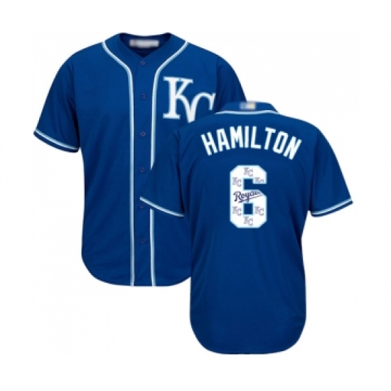Men's Kansas City Royals #6 Billy Hamilton Blue Authentic Blue Team Logo Fashion Cool Base Baseball Jersey - Ujersey