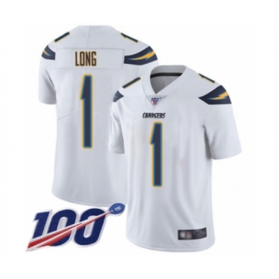 Men's Los Angeles Chargers #1 Ty Long White Vapor Untouchable Limited Player 100th Season Football Jersey - Ujersey