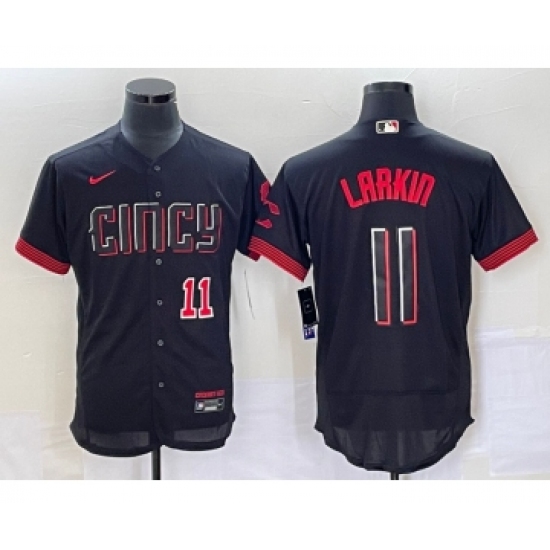 Men's Cincinnati Reds #11 Barry Larkin Number Black 2023 City Connect Flex Base Stitched Jersey 2 - Ujersey