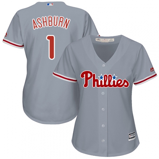 Women's Majestic Philadelphia Phillies #1 Richie Ashburn Authentic Grey Road Cool Base MLB Jersey - Ujersey