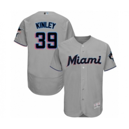 Men's Miami Marlins #39 Tyler Kinley Grey Road Flex Base Authentic Collection Baseball Player Jersey - Ujersey