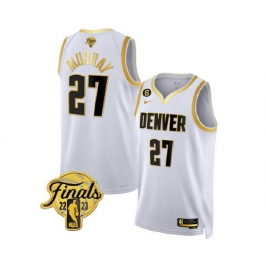 Men's Denver Nuggets #27 Jamal Murray White 2023 Finals Collection With NO.6 Stitched Basketball Jersey - Ujersey