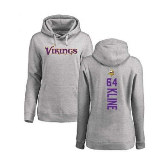 Football Women's Minnesota Vikings #64 Josh Kline Ash Backer Pullover Hoodie - Ujersey