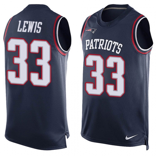 Men's Nike New England Patriots #33 Dion Lewis Limited Navy Blue Player Name & Number Tank Top NFL Jersey - Ujersey