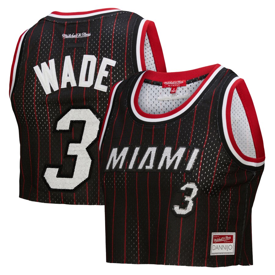 Women's Miami Heat Dwyane Wade Mitchell & Ness x DANNIJO Black Fashion Cropped Basketball Jersey - Ujersey