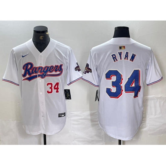 Men's Texas Rangers #34 Nolan Ryan Number White 2024 Gold Collection Limited Cool Base Jersey - Ujersey