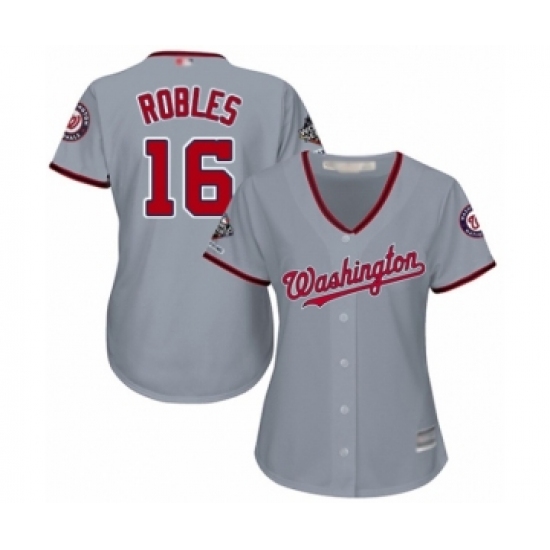 Women's Washington Nationals #16 Victor Robles Authentic Grey Road Cool Base 2019 World Series Champions Baseball Jersey - Ujersey