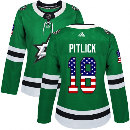 Women's Adidas Dallas Stars #18 Tyler Pitlick Authentic Green USA Flag Fashion NHL Jersey - Ujersey