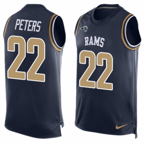 Men's Nike Los Angeles Rams #22 Marcus Peters Limited Navy Blue Player Name & Number Tank Top NFL Jersey - Ujersey