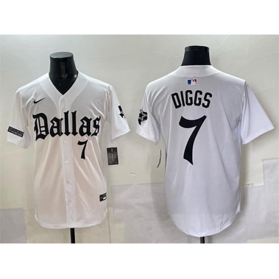 Men's Dallas Cowboys #7 Trevon Diggs White 'Gothic Lone Star Edition' Limited Stitched Baseball Jersey - Ujersey