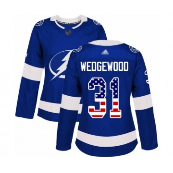 Women's Tampa Bay Lightning #31 Scott Wedgewood Authentic Blue USA Flag Fashion Hockey Jersey - Ujersey