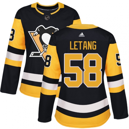 Women's Adidas Pittsburgh Penguins #58 Kris Letang Authentic Black Home NHL Jersey - Ujersey