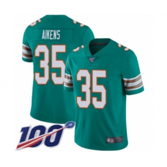 Men's Miami Dolphins #35 Walt Aikens Aqua Green Alternate Vapor Untouchable Limited Player 100th Season Football Jersey - Ujersey