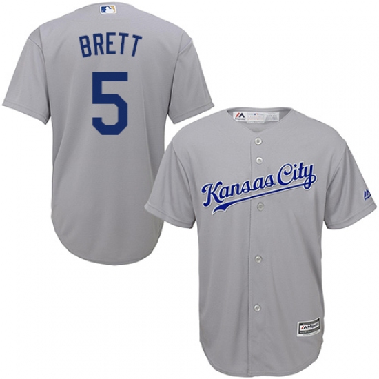 Youth Majestic Kansas City Royals #5 George Brett Authentic Grey Road Cool Base MLB Jersey - Ujersey