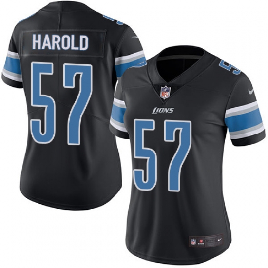 Women Nike Detroit Lions #57 Eli Harold Limited Black Rush Vapor Untouchable NFL Jersey - Ujersey