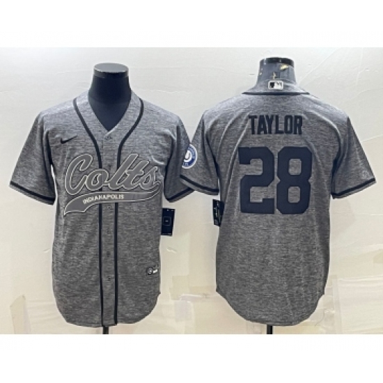 Men's Indianapolis Colts #28 Jonathan Taylor Grey Gridiron With Patch Cool Base Stitched Baseball Jersey - Ujersey
