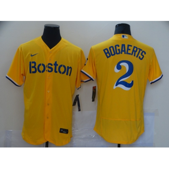 Men's Boston Red Sox #2 Xander Bogaerts Nike Gold-Light Blue Elite 2021 Jersey
