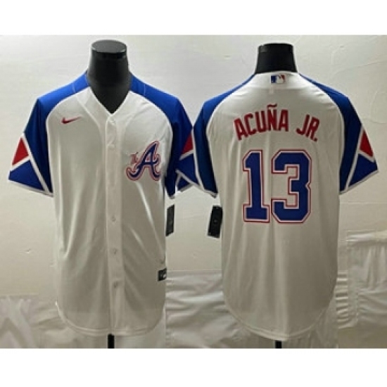 Men's Atlanta Braves #13 Ronald Acuna Jr White 2023 City Connect Cool Base Stitched Jersey - Ujersey