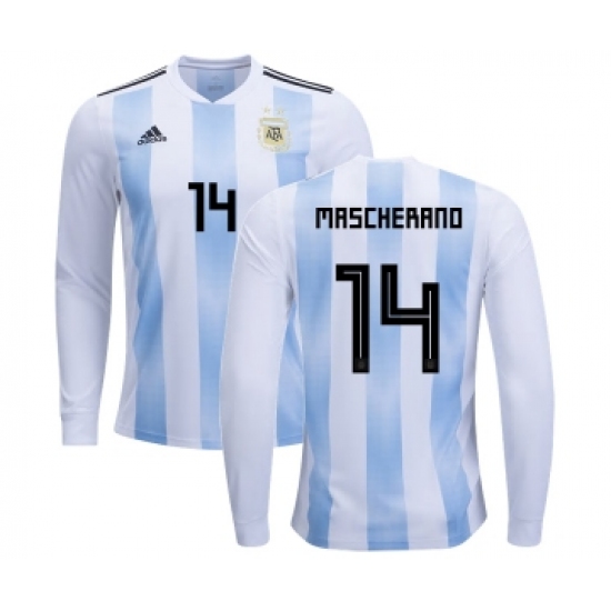 Argentina #14 Mascherano Home Long Sleeves Kid Soccer Country Jersey