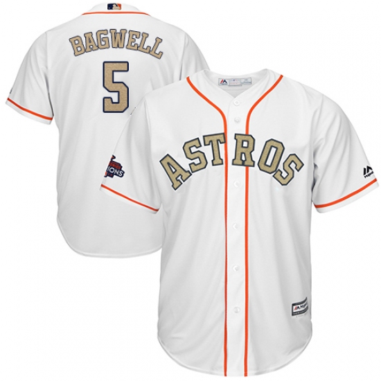 Men's Majestic Houston Astros #5 Jeff Bagwell Replica White 2018 Gold Program Cool Base MLB Jersey - Ujersey