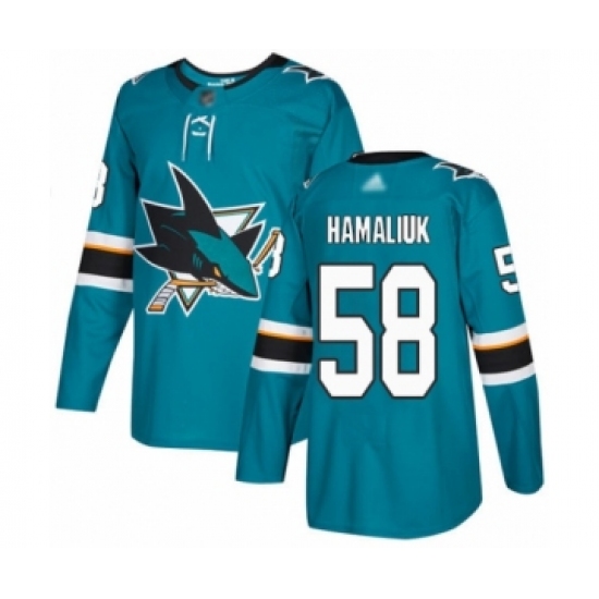 Youth San Jose Sharks #58 Dillon Hamaliuk Authentic Teal Green Home Hockey Jersey